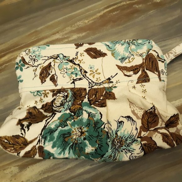 Hand Crafted Handbags - Boho Faux Suede Clutch travel make-up bag Vintage Floral 10" Wristlet cosmetics